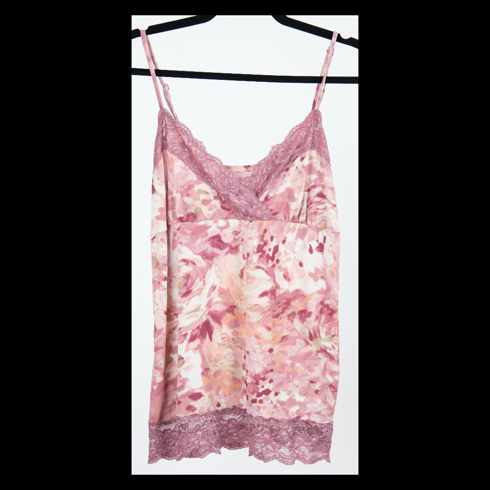 Studio Y Womens Pink Floral Lace Trim Stretch Tank Top XL EUC
